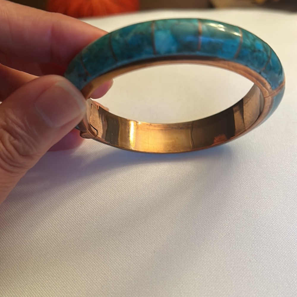 Jay King Genuine Turquoise and Brass Hinged Bracelet - Picture 3 of 5